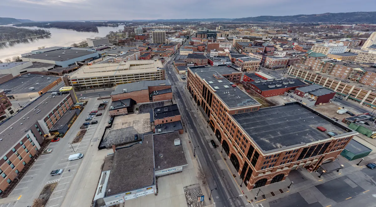 Aerial view of historic downtown La Crosse